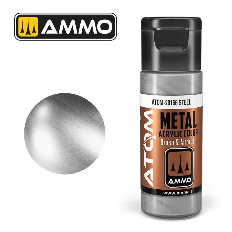 AMMO de Mig Jimenez 20166 ATOM METALLIC Acier 20ml