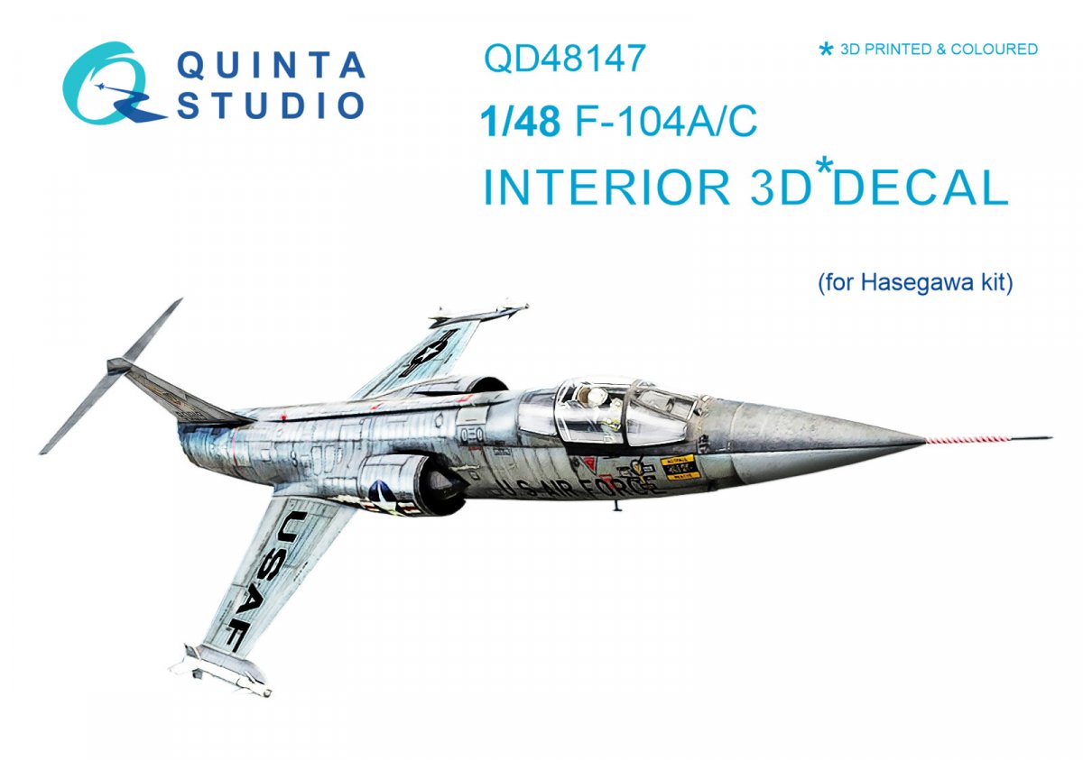 Quinta Studio QD48147 F-104A/C 3D-Printed &amp;amp; coloured Interior on decal paper (for Hasegawa kit) 1/48