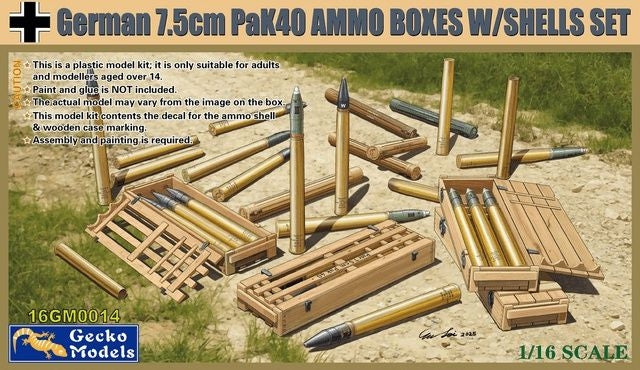 Gecko Models 16GM0014 Coffret de munitions Pak 40 de 7,5 cm allemand avec obus, échelle 1/16