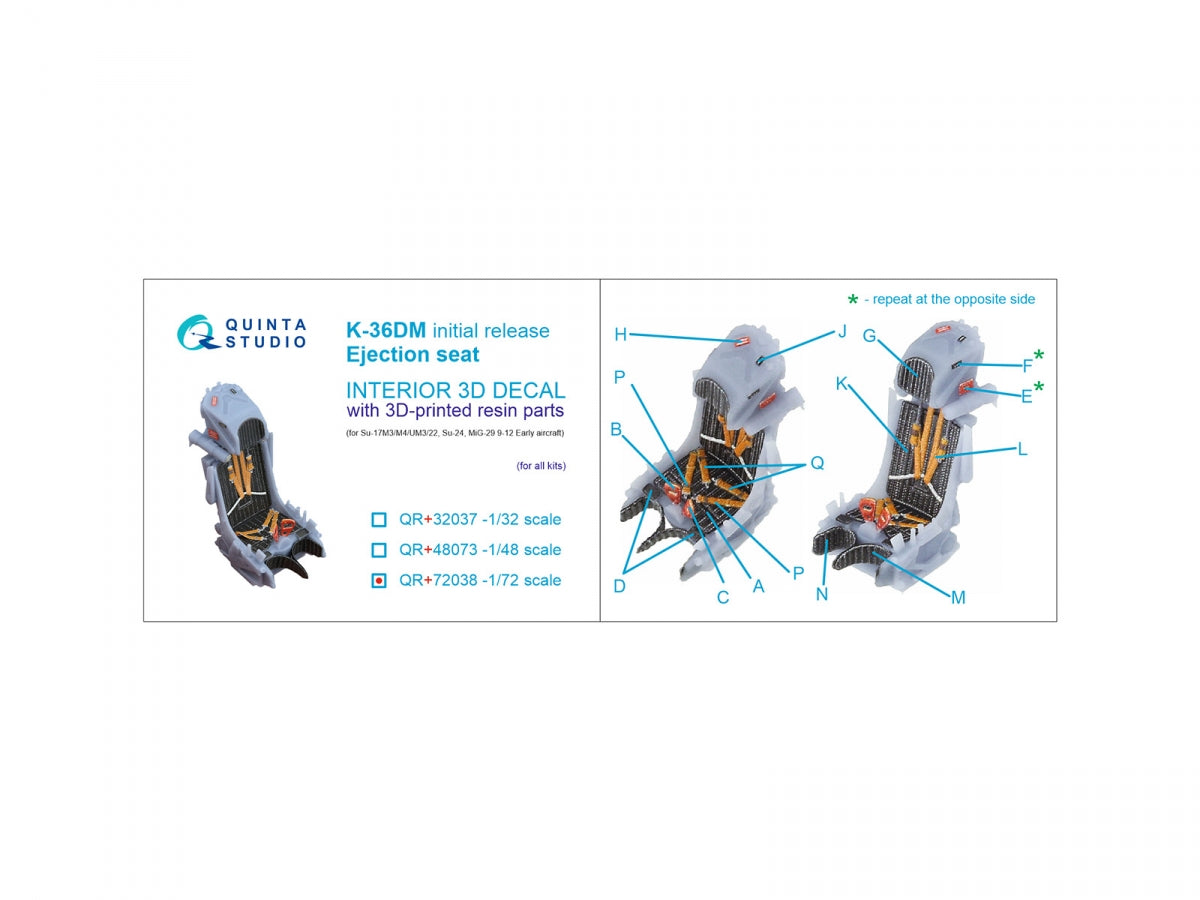 Quinta Studio QR+72038 K-36DM (initial release) ejection seat (for Su-17M3/M4/UM3/22, Su-24, MiG-29 9-12 Early aircraft) (All kits) 1/72 – imagen 6