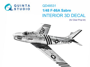 Quinta Studio QD48531 F-86A Sabre 3D-Printed &amp;amp; coloured Interior on decal paper (Clear Prop) 1/48