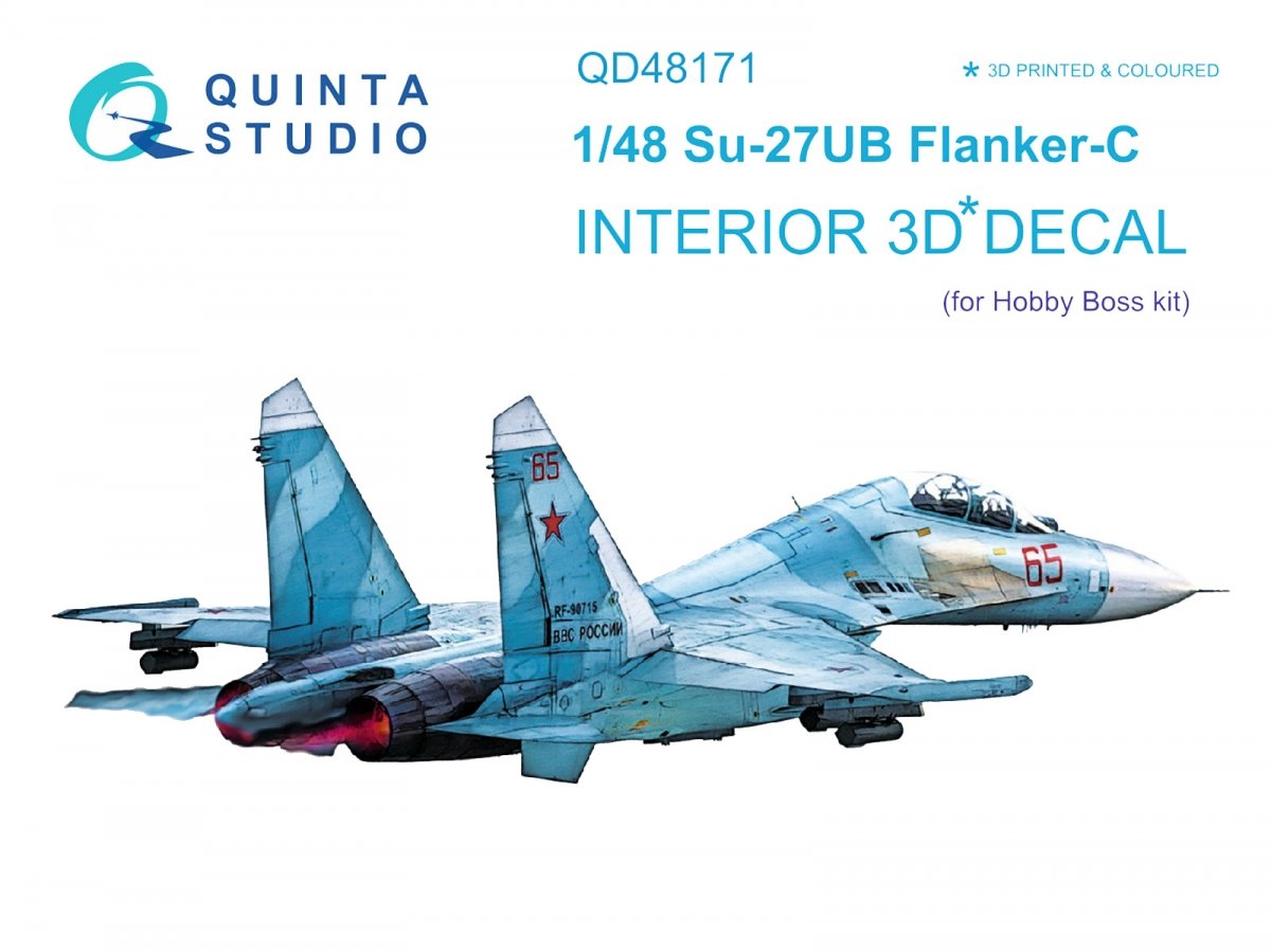 Quinta Studio QD48171 Su-27UB 3D-Printed &amp; colored Interior on decal paper (for HobbyBoss kit) 1/48