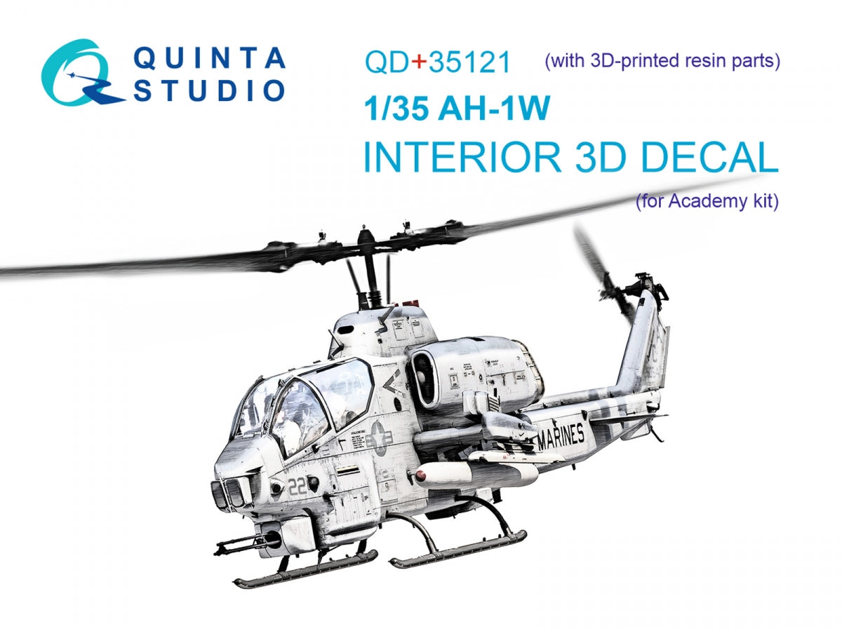 Intérieur coloré imprimé en 3D sur papier décalcomanie (Academy) pour Quinta Studio QD+35121 AH-1W (avec pièces en résine imprimées en 3D) à l'échelle 1/35