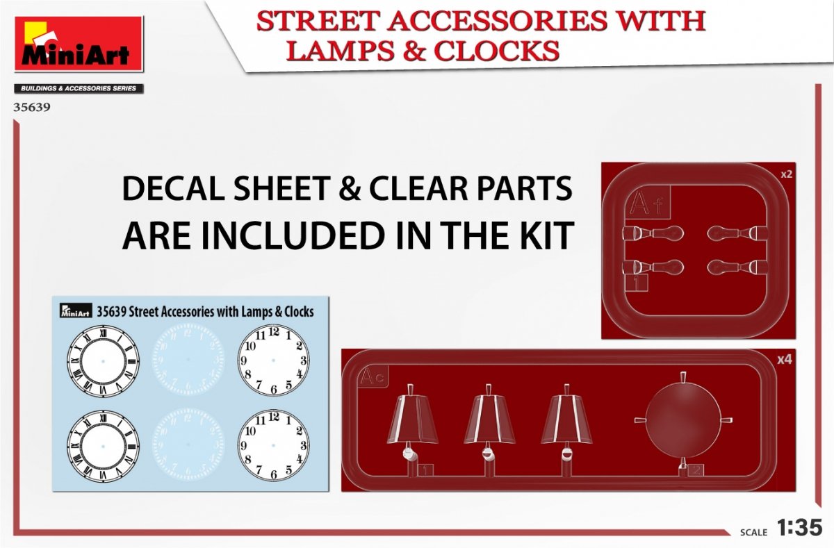 MiniArt 35639 STREET ACCESSORIES WITH LAMPS &amp;amp; CLOCKS 1/35 – immagine 2