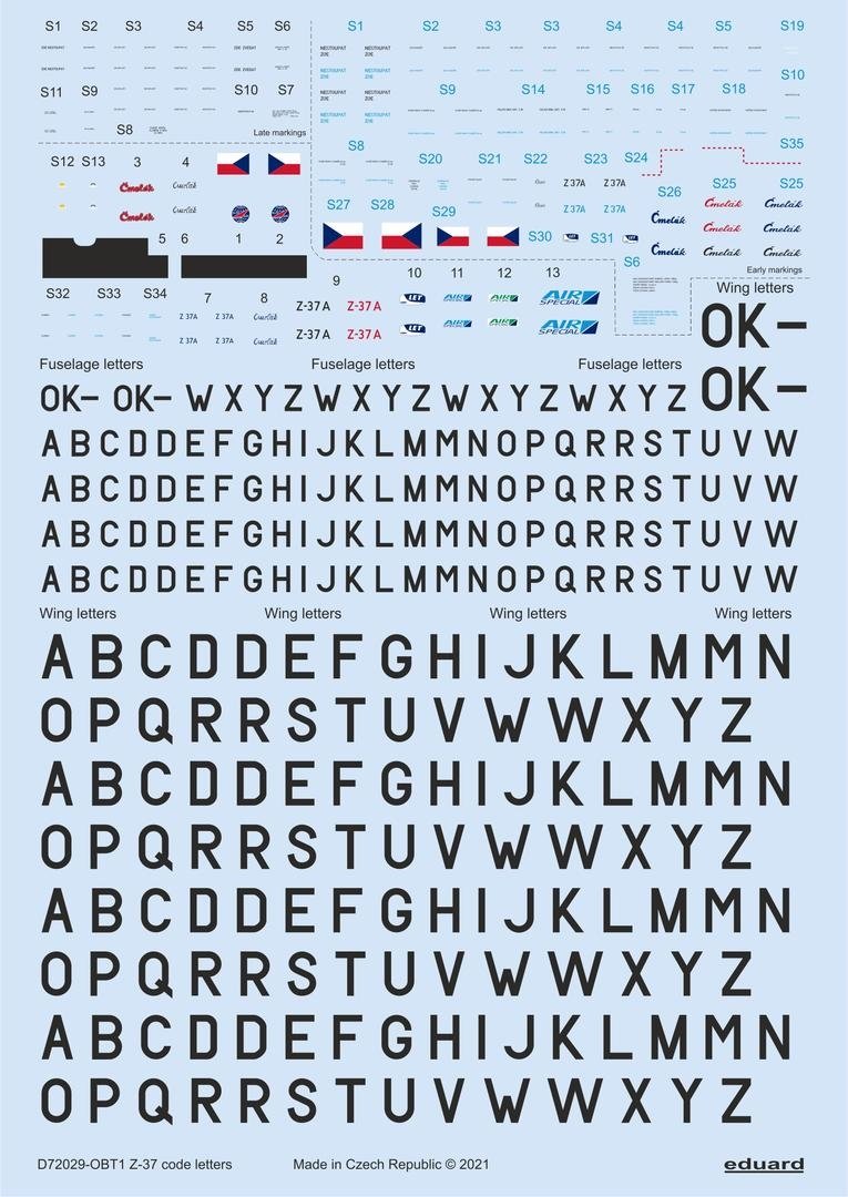 Eduard D72029 Z-37 stencils, code letters &amp;amp; labels for Eduard 1/72