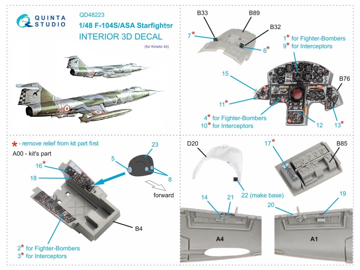Quinta Studio QD48223 F-104S/ASA 3D-Printed &amp;amp; coloured Interior on decal paper (Kinetic) 1/48 – zdjęcie 10
