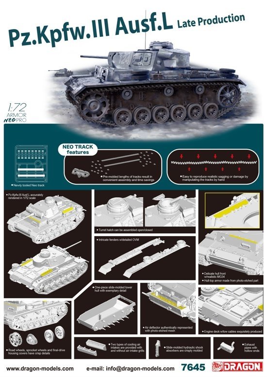 Dragon 7645 Pz.Kpfw.III Ausf.L Late Production w/Neo Track 1/72 – Bild 2