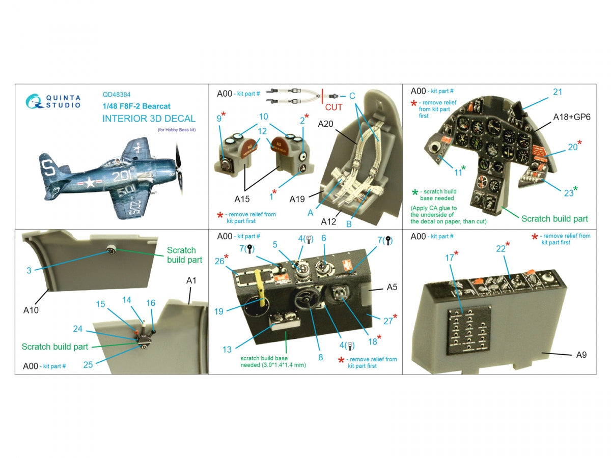 Quinta Studio QD48384 F8F-2 Bearcat 3D-Printed &amp;amp; coloured Interior on decal paper (Hobby Boss) 1/48 – Bild 2