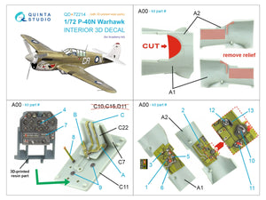 Quinta Studio QD+72214 P-40N Warhawk 3D-Printed &amp;amp; colored Interior on decal paper (Academy) (with 3D-printed resin parts) 1/72 – image 11