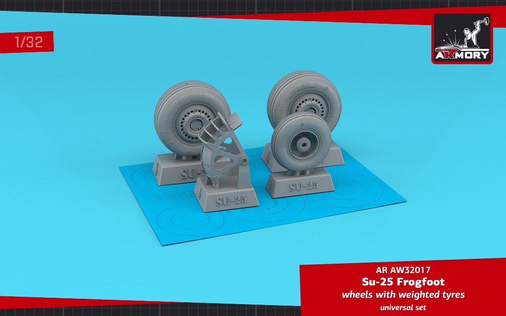 Armory Models AW32017 Sukhoj Su-25 Frogfoot wheels w/ weighted tyres &amp;amp; mudguard 1/32