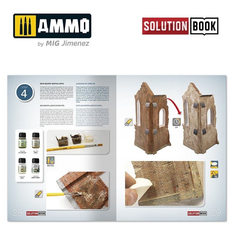 AMMO of Mig Jimenez 6510 How to Paint Brick Buildings. Colors &amp;amp; Weathering System Solution Book (Multilingual) – Bild 4