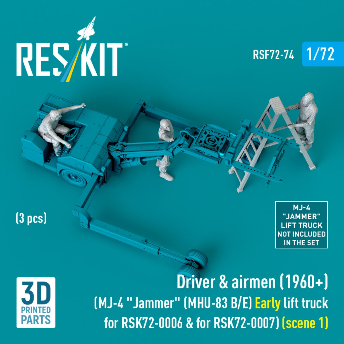 RESKIT RSF72-0074 Driver &amp; airmen (1960+) (3 pcs) (MJ-4 "Jammer" (MHU-83 B/E) Early lift truck for RSK72-0006 &amp; for RSK72-0007) (scene 1) (3D Printed) 1/72