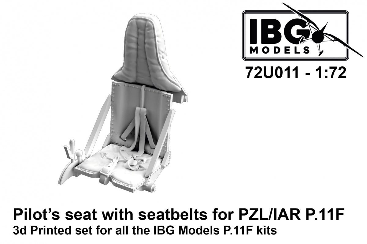 Siège pilote IBG 72U011 avec ceintures de sécurité pour PZL/IAR P.11F - Kit imprimé en 3D à l'échelle 1/72