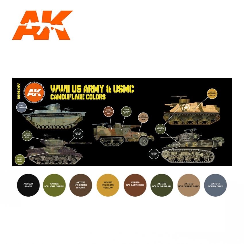 AK Interactive AK11668 3G WWII US ARMY AND USMC CAMOUFLAGE COLORS 8x17 ml – imagen 2