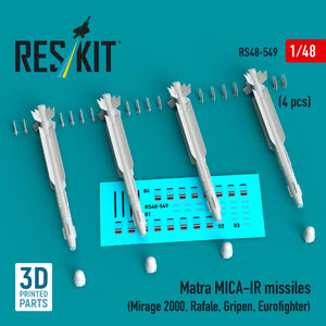 RESKIT RS48-0549 Matra MICA-IR missiles (4 pcs) (3D Printed) 1/48