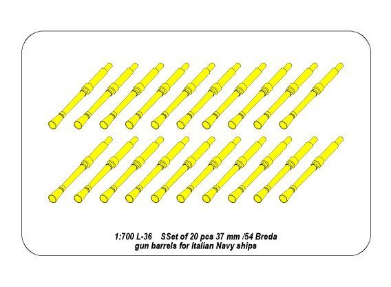 Aber 700 L-36 Set of 20 pcs 37 mm /54 Breda gun barrels for Italian Navy ships 1/700 – Bild 4
