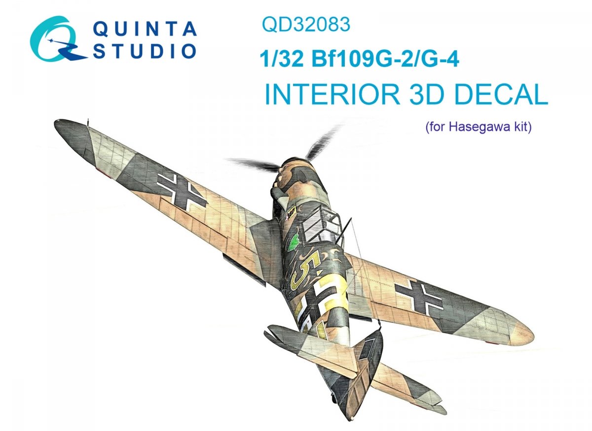 Quinta Studio QD32083 Bf 109G-2/G-4 3D-Printed &amp; colored Interior on decal paper (Hasegawa) 1/32