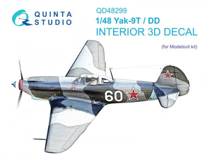 Quinta Studio QD48299 Yak-9T/DD 3D-Printed &amp;amp; coloured Interior on decal paper (Modelsvit) 1/48