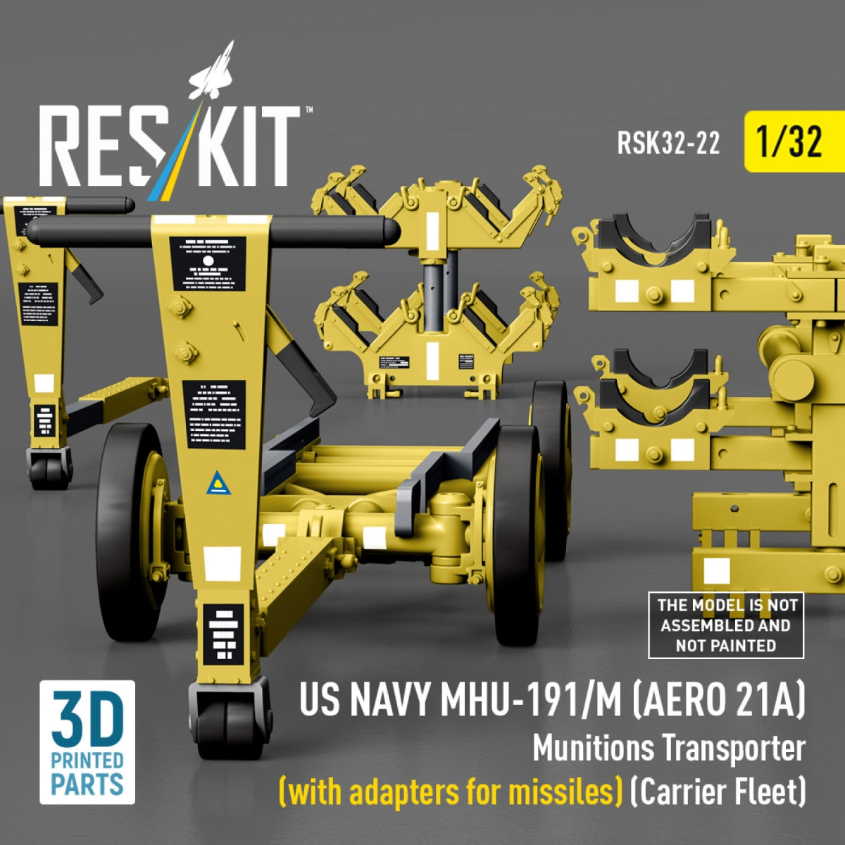 RESKIT RSK32-0022 US NAVY MHU-191/M (AERO 21A) Munitions Transporter (with adapters for bombs) (Carrier Fleet) (3D Printed model kit) 1/32 – Bild 5
