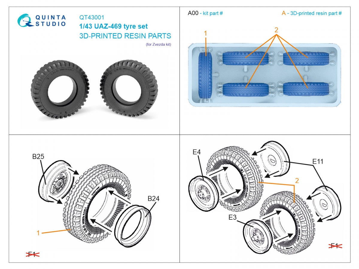 Quinta Studio QT43001 UAZ-469 Family tyre set (Zvezda) 1/43 – Bild 11