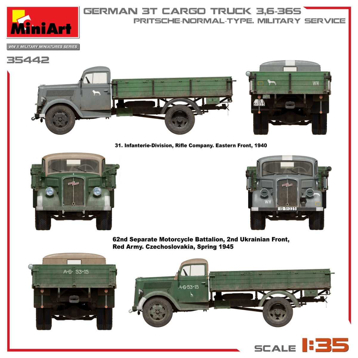 Miniart 35442 GERMAN 3T CARGO TRUCK 3,6-36S. PRITSCHE-NORMAL-TYPE. MILITARY SERVICE 1/35 – immagine 15