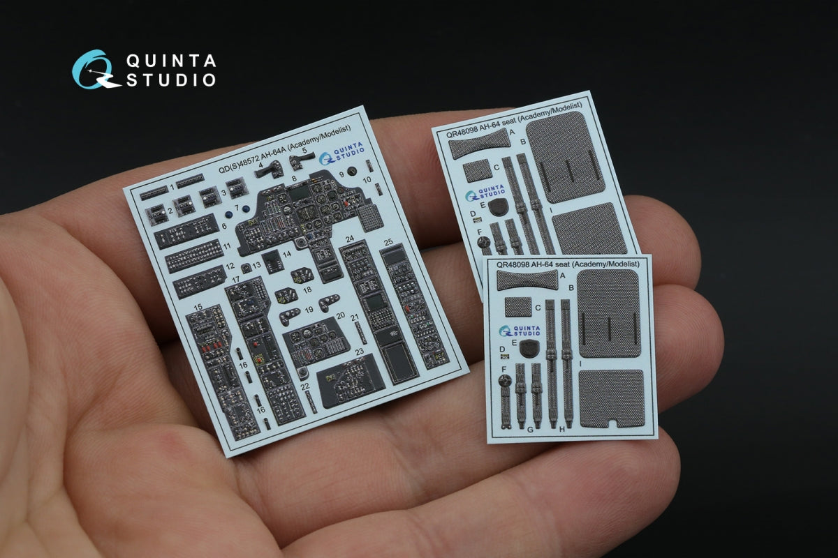 Quinta Studio QD48572 AH-64A 3D-Printed &amp;amp; coloured Interior on decal paper (Academy/Modelist) 1/48 – immagine 3