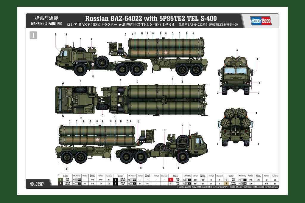 Hobby Boss 85517 Russian BAZ-64022 with 5P85TE2 TEL S-400 1/35 – immagine 5