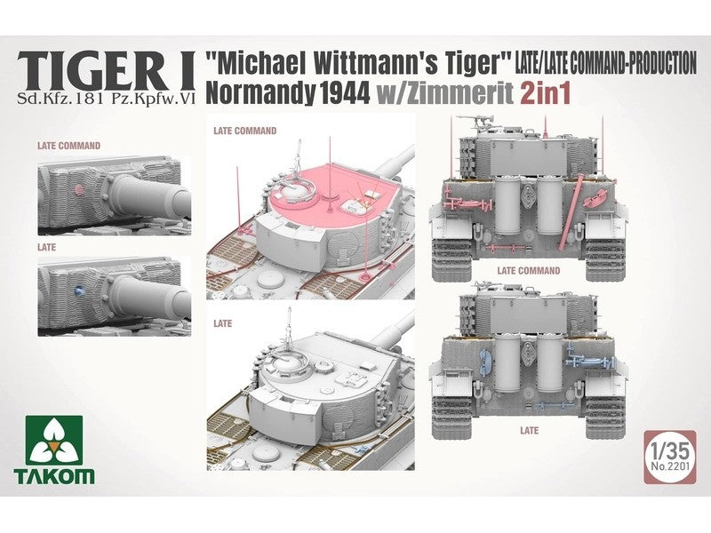 Takom 2201 Tiger I Late Production w/zimmerit Normandy 1944 Sd.Kfz. 181 Pz.Kpfw. VI Ausf. E &amp;quot;Michael Wittmann&amp;#39;s Tiger&amp;quot;(Late/Late Command) 1/35 – zdjęcie 5