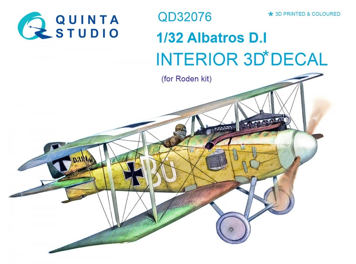 Quinta Studio QD32076 Albatros DI 3D-Printed &amp; colored Interior on decal paper (for Roden kit) 1/32