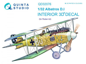 Quinta Studio QD32076 Albatros D.I 3D-Printed &amp;amp; coloured Interior on decal paper (for Roden kit) 1/32