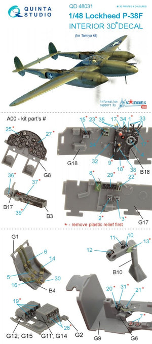 Quinta Studio QD48031 P-38F 3D-Printed &amp;amp; coloured Interior on decal paper (for Tamiya kit) 1/48 – Bild 5