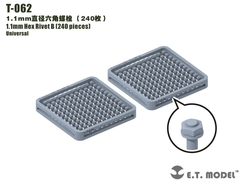 Rivet hexagonal ET modèle T-062 1,1 mm (240 pièces) (rivets)