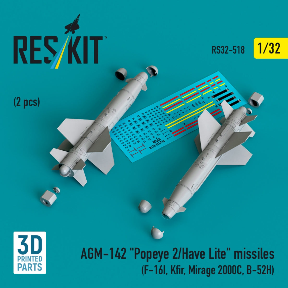 RESKIT RS32-0518 AGM-142 "Popeye 2/Have Lite" missiles (2 pcs) (3D Printed) 1/32
