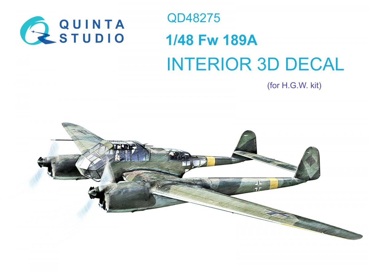 Quinta Studio QD48275 Fw 189A 3D-Printed &amp;amp; coloured Interior on decal paper (GWH) 1/48