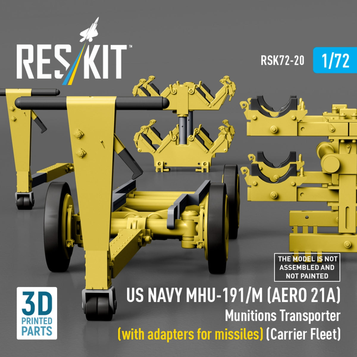 RESKIT RSK72-0020 US NAVY MHU-191/M (AERO 21A) Munitions Transporter (with adapters for missiles) (Carrier Fleet, C-130) (3D Printed model kit) 1/72 – immagine 5