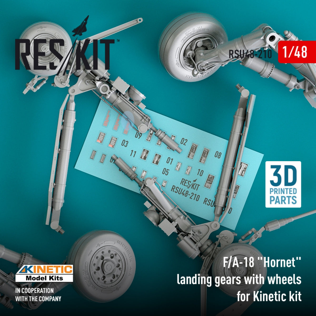 RESKIT RSU48-0210 F/A-18 &amp;quot;HORNET&amp;quot; LANDING GEARS WITH WHEELS FOR KINETIC KIT (RESIN &amp;amp; 3D PRINTED) 1/48 – Bild 3
