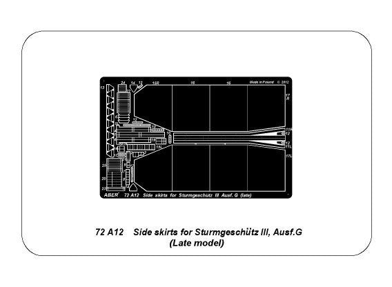 Aber 72A12 Osłony boczne do Sturmgeschutz III (późne) / Side skirts for Sturmgeschutz III (Late model) 1/72 – immagine 3