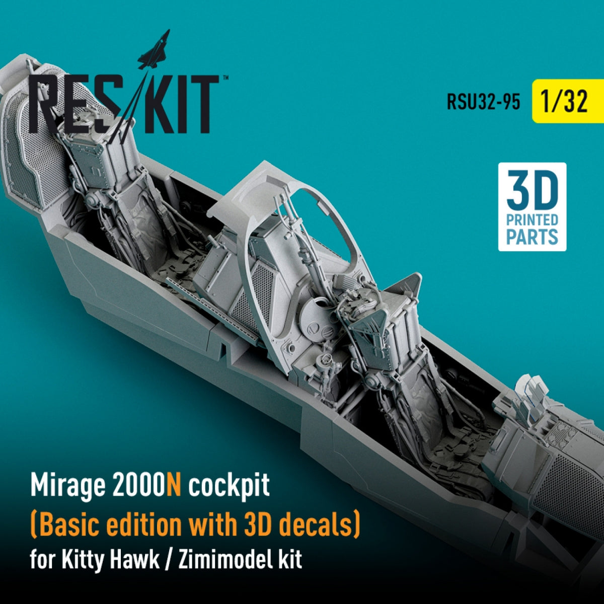 RESKIT RSU32-0095 MIRAGE 2000N COCKPIT (BASIC EDITION WITH 3D DECALS) FOR KITTY HAWK / ZIMIMODEL KIT (3D PRINTED) 1/32 – image 3