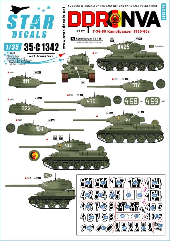 Star Decals 35-C1342 DDR - NVA 1. Numbers &amp;amp; insignia of the East German Nationale Volksarmee 1/35