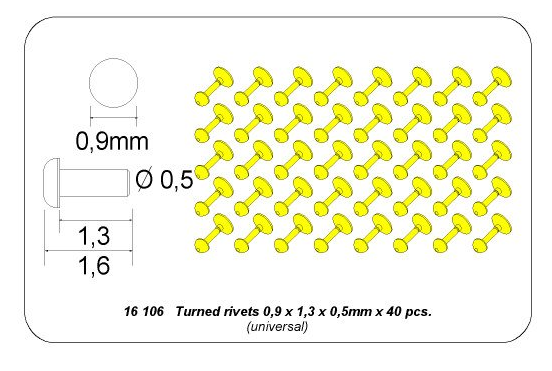 Aber 16106 Turned rivets 0,9 x1,3 x 0,5mm 40 pcs. 1/16 – immagine 3