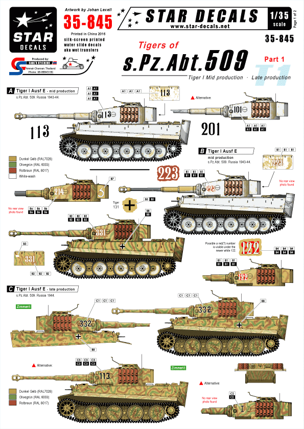 Star Decals 35-845 Tigers of s.Pz.Abt. 509 #1 1/35