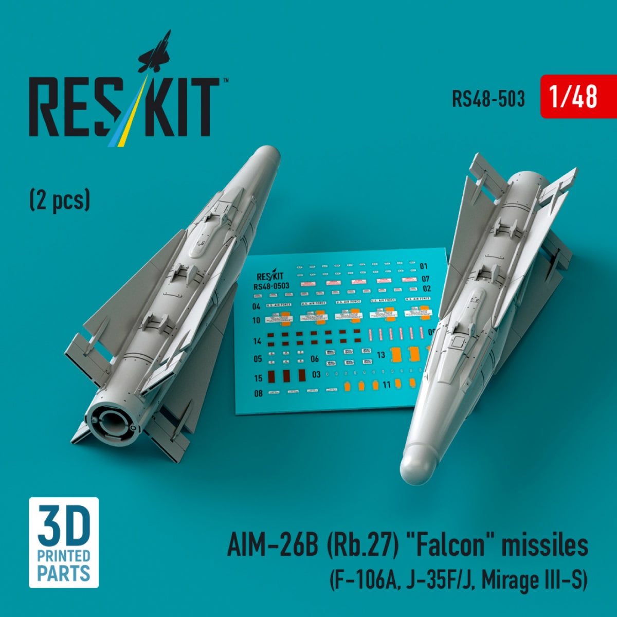 RESKIT RS48-0503 AIM-26B (Rb.27) "Falcon" missiles (2 pcs) (3D Printed) 1/48