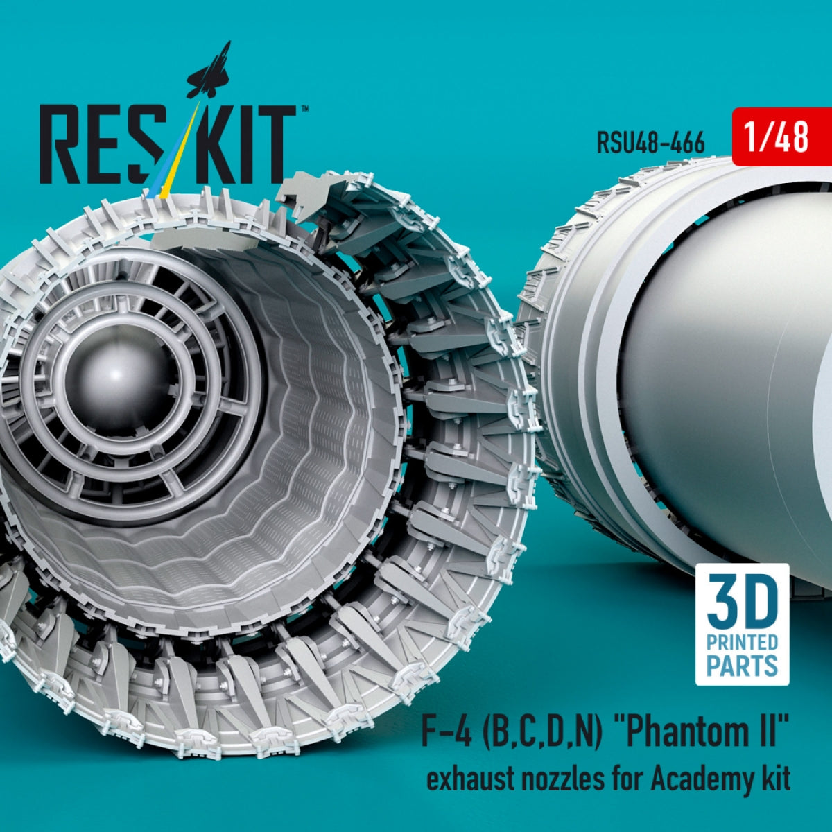 RESKIT RSU48-0466 F-4 (B, C, D, N) "Phantom II" exhaust nozzles for Academy kit (3D Printed) 1/48