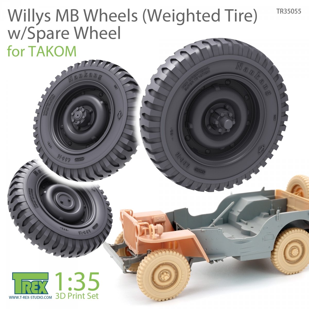 T-Rex Studio TR35055 Willys MB Wheels (Weighted Tire) w/Spare Wheel 1/35