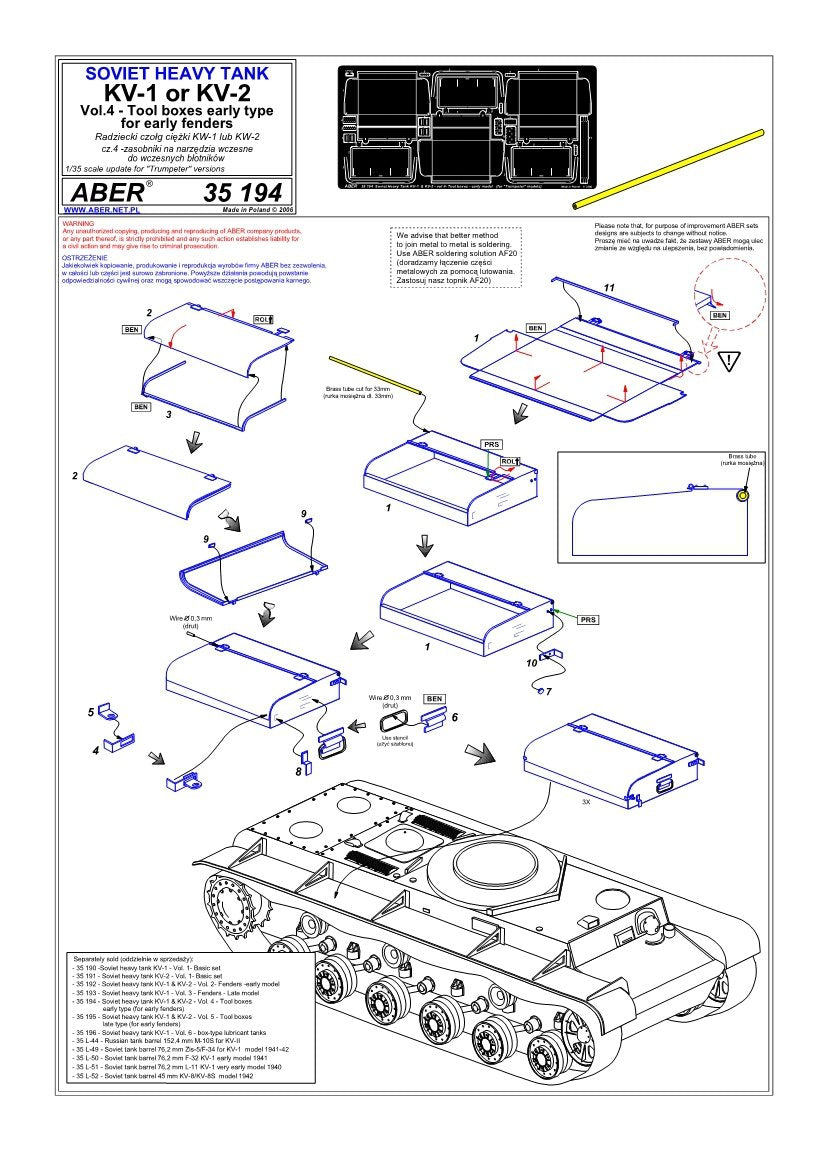 Aber 35194 Russian heavy tank KV-1, KV-2 - vol. 4 - additional set - tool boxes early type for early fenders 1/35 – Bild 5