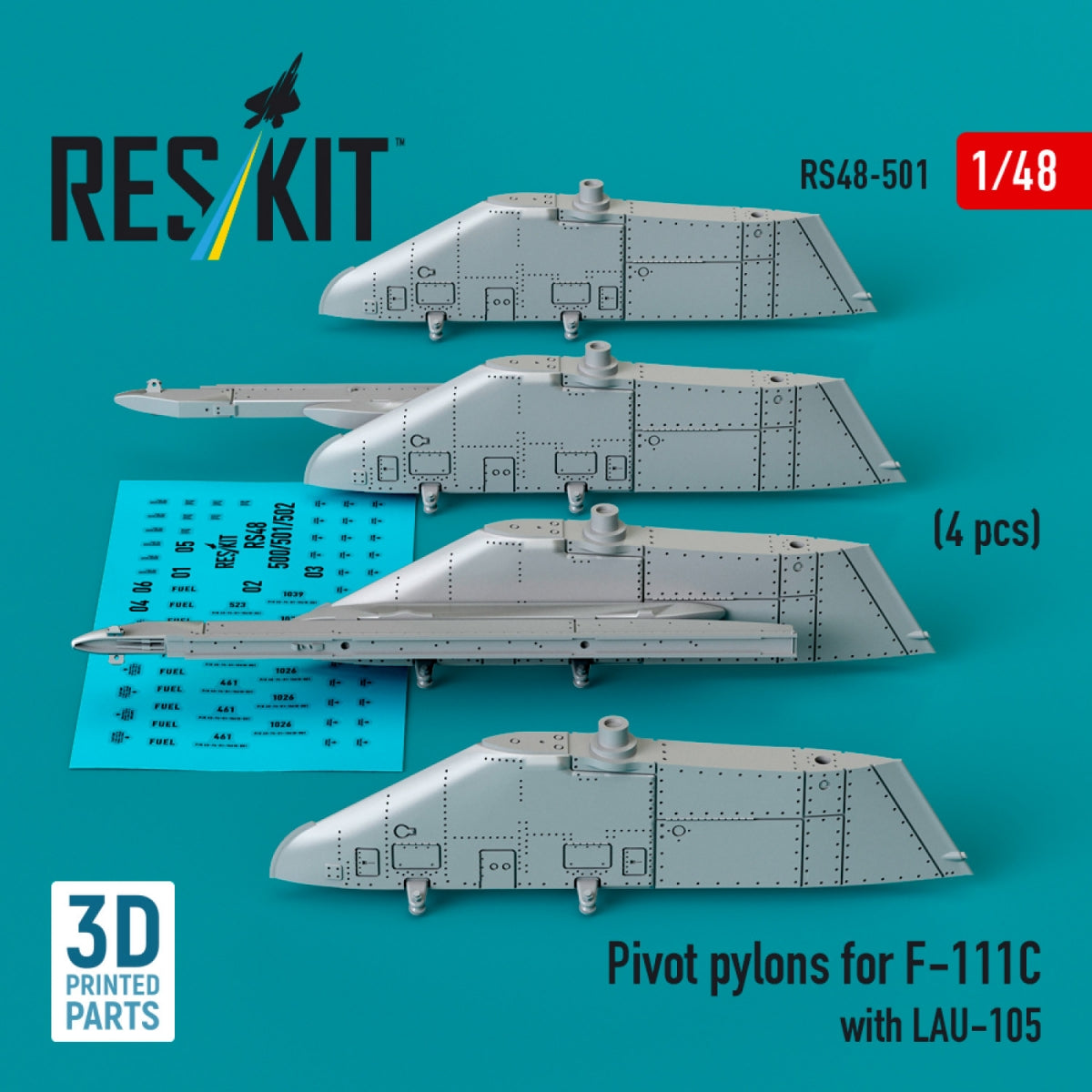RESKIT RS48-0501 Pivot pylons for F-111C with LAU-105 (4 pcs) (3D Printed) 1/48 – Bild 3