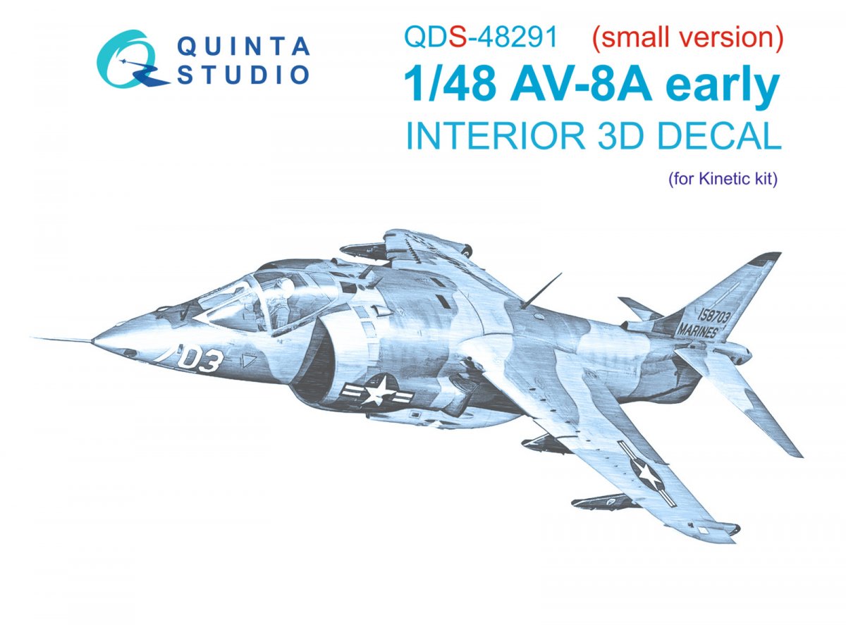 Quinta Studio QDS-48291 AV-8A Early 3D-Printed &amp;amp; coloured Interior on decal paper (Kinetic) (Small version) 1/48