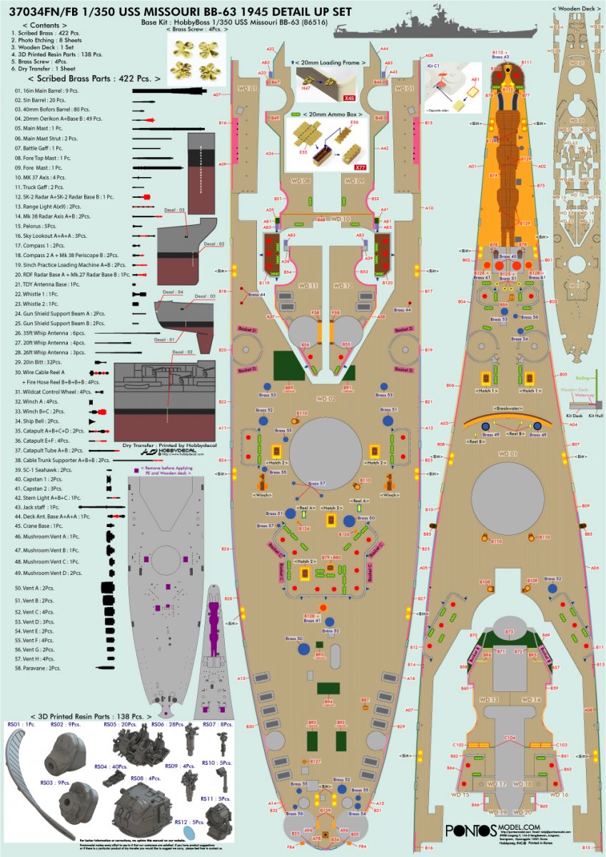 Pontos 37034FN USS BB-63 Missouri 1945 « Advanced » Detail Up Set pour maquette Hobbyboss (pont en bois couleur teck) 1/350 – image 8