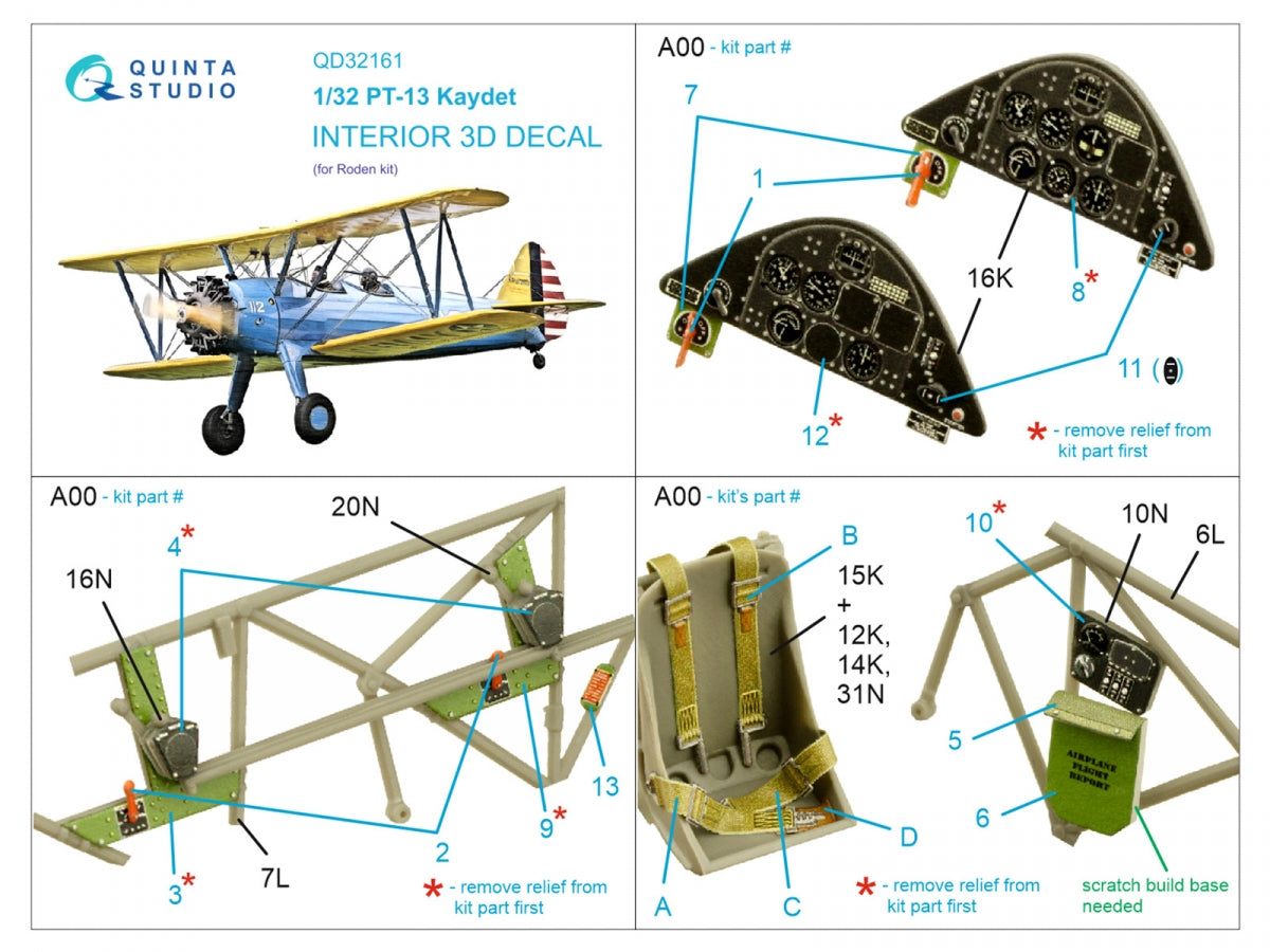 Quinta Studio QD32161 PT-13 Kaydet 3D-Printed &amp;amp; coloured Interior on decal paper (Roden) 1/32 – immagine 2