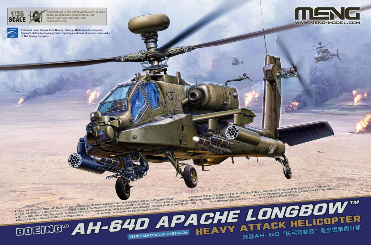 Meng Model QS-004 Boeing AH-64D Apache Longbow Heavy Attack Helicopter 1/35